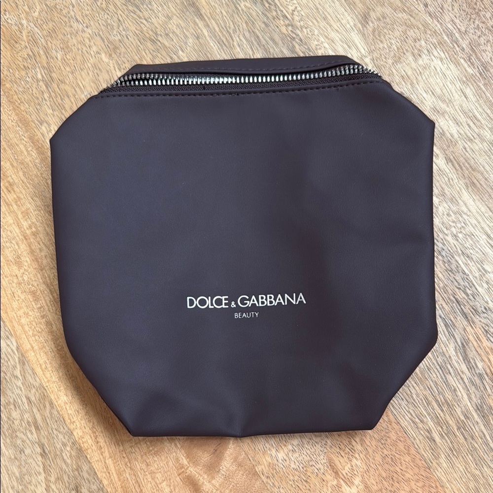 NEW Dolce & Gabbana brown double zip cosmetic bag